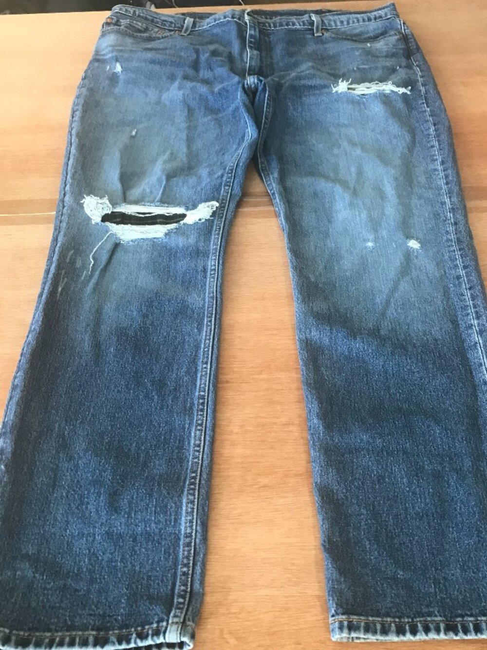 Levi's 511 Slim Fit Jeans Men 42x31 Blue Mid Rise Distressed Patch Medium Wash